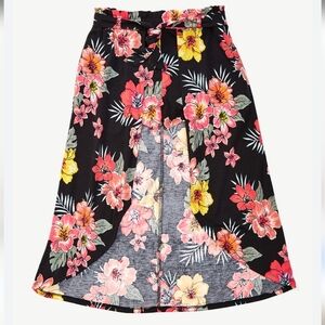 Justice NWT Floral High Low Skirt Built-in shorts 18 Black Pink